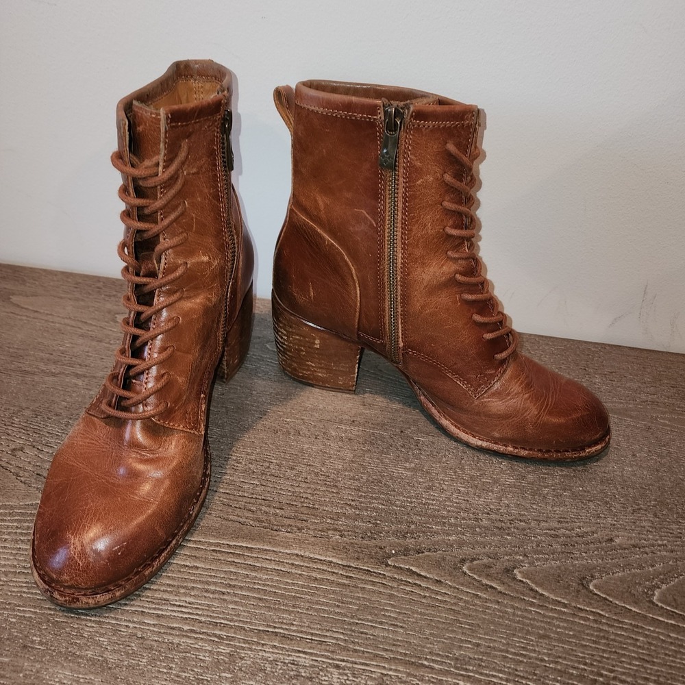 Patricia Nash Sicily Tan Leather Lace Up Ankle Boots 7.5 Boho Whimsigoth Prairie - Picture 11 of 16